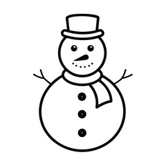 Minimalist outline of a cheerful snowman wearing hat and scarf winter holiday theme design