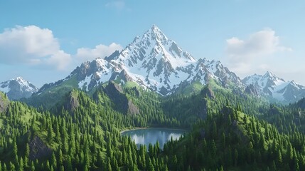 Obraz premium Majestic snow capped mountain landscape with serene lake