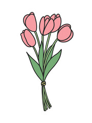 hand-painted Simple Tulip Bouquet – Line Art Illustration / pink tulips – spring floral illustration / mother's day illustration