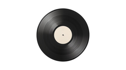Fototapeta premium A black vinyl record with a white label on a dark isolated on transparent background