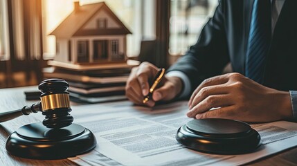 Real estate lawyer reviewing legal documents.
