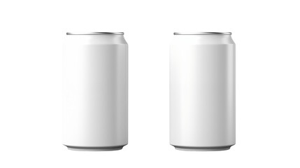 Two plain white aluminium cans side by side  isolated on transparent background