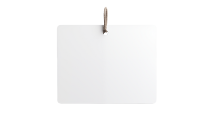 A white square sheet of paper hanging from a clip  isolated on transparent background
