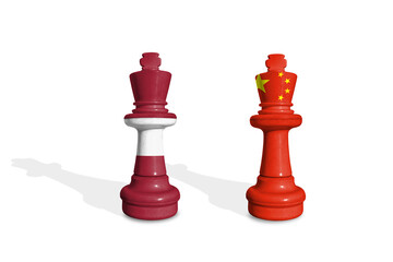 Chess made from Latvia and China flags. Trade, duty, customs and tariffs war
