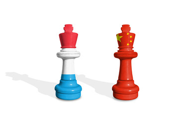 Chess made from Luxembourg and China flags. Trade, duty, customs and tariffs war