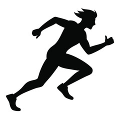 Black vector silhouettes of running men and women illustrate the sport of fitness. Running men vector set of isolated silhouettes.