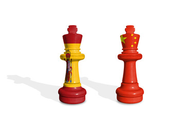 Chess made from Spain and China flags. Trade, duty, customs and tariffs war