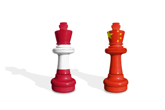 Chess made from Austria and China flags. Trade, duty, customs and tariffs war