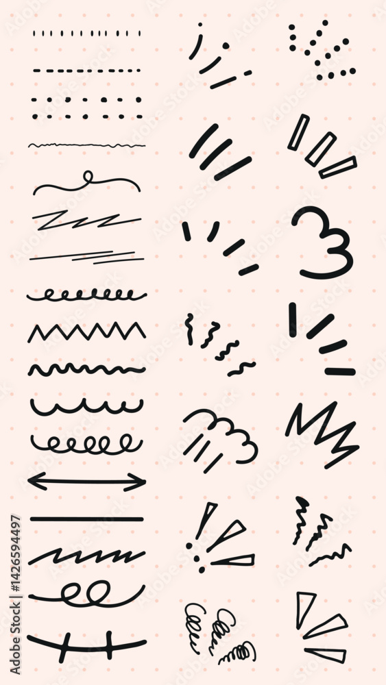 Poster set of hand-drawn doodle lines and arrows. doodle lines in various styles. arrows and lines for crea