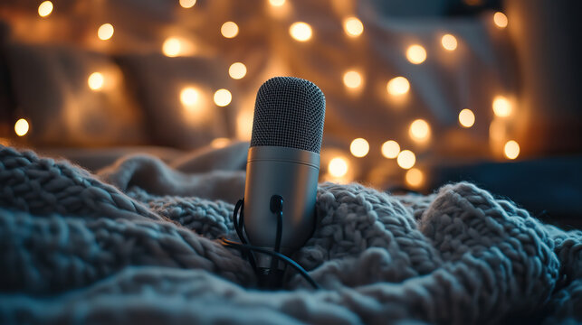 Cozy Microphone Featuring Warm Lights that Shine in Background Atmosphere for Intimacy
