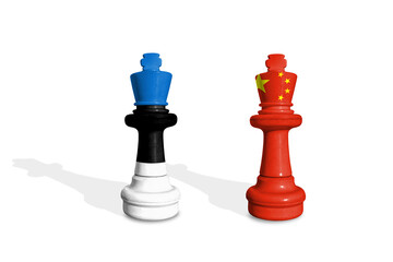 Chess made from Estonia and China flags. Trade, duty, customs and tariffs war
