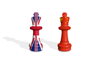 Chess made from UK and China flags. Trade, duty, customs and tariffs war