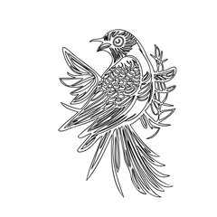 Stylized Bird with Olive Branch Black and White