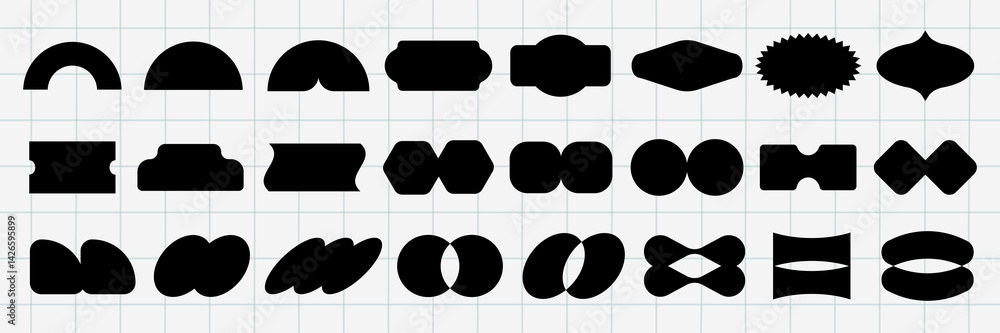 Poster a grid of abstract black shapes on a light background. various geometric forms create a pattern. abs