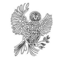 Ornate Owl Ready to Take Flight Monochrome Art