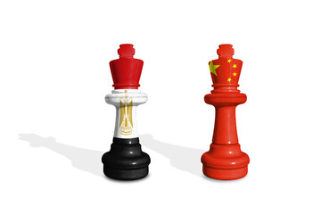 Chess made from Egypt and China flags. Trade, duty, customs and tariffs war