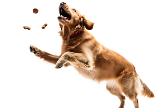 golden retriever leaps joyfully while catching dog isolated on white background PNG .GENERATIVE AI