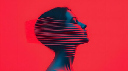 Abstract digital profile with layered lines and patterns