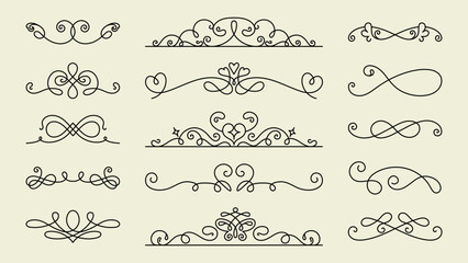 Vector set. Elegant black swirl designs, ornate and decorative. Swirl patterns for decorative use, ornate and intricate. Perfect for adding elegant, ornate touches. Hand drawn ornament vector set.