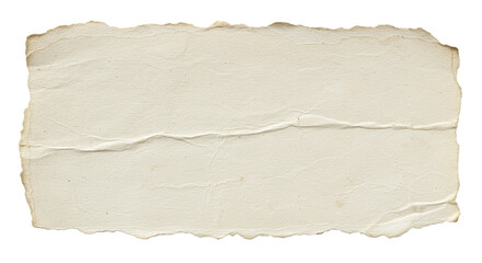 A slightly crumpled and torn piece of cream colored paper on a black background with rough edges