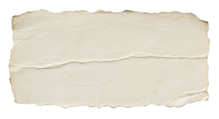 A slightly crumpled and torn piece of cream colored paper on a black background with rough edges