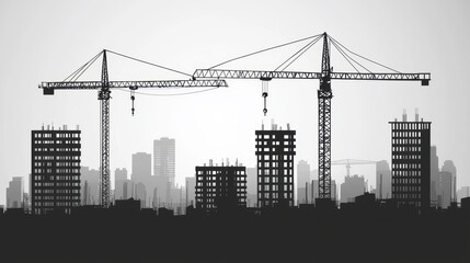 Black silhouette of a construction site isolated on transparent background