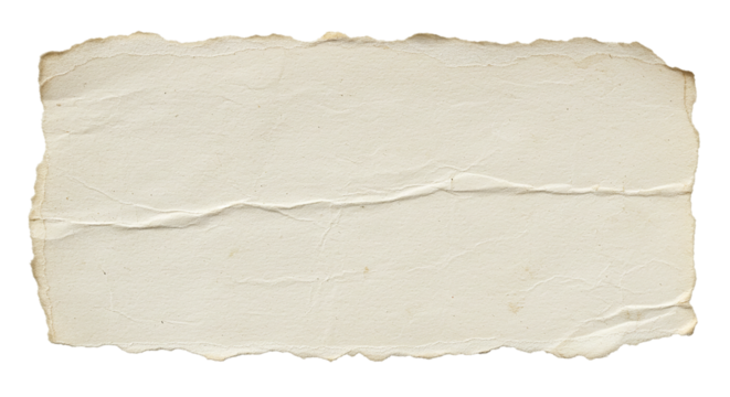 A slightly crumpled and torn piece of cream colored paper on a black background with rough edges