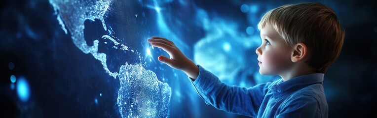 Child Interacting with a Digital World Map