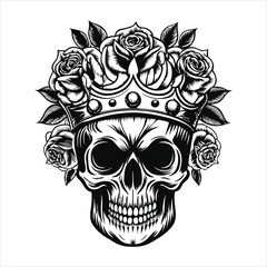 Vector skull art with  flowers  tattoo design, an evil symbol of death and horror, like a tribal mask or zombie head
