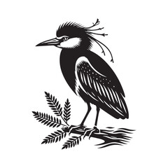 Black-crowned night heron Silhouette - Vector of Black-crowned night heron - Minimal Black-crowned night heron Illustration.