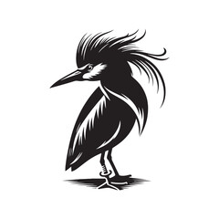 Black-crowned night heron Silhouette - Vector of Black-crowned night heron - Minimal Black-crowned night heron Illustration.