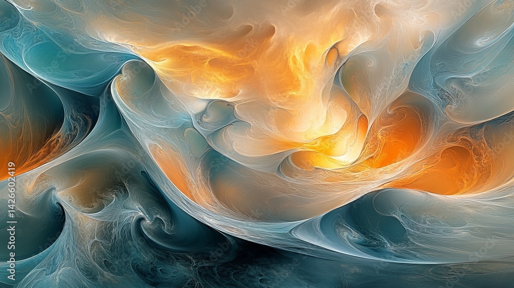 Poster abstract orange teal swirling fractal art background digital design modern elegant artistic wave pat