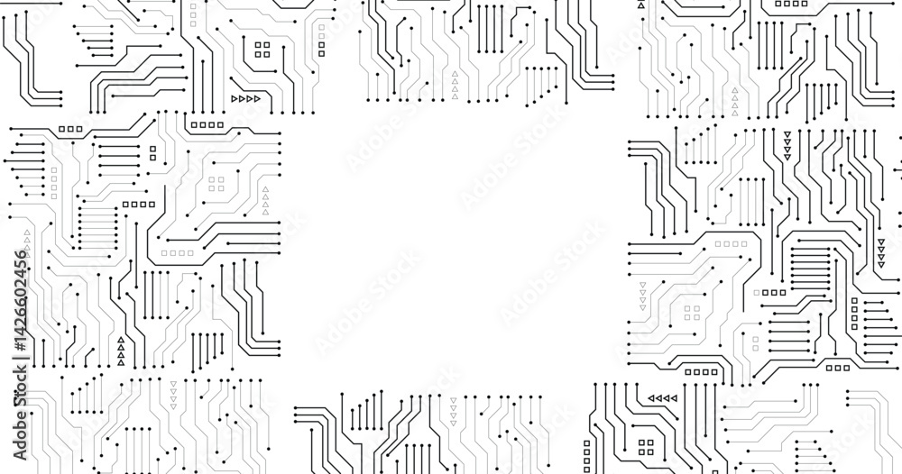 Poster circuit board seamless. high-tech technology electronic system pattern, digital network scheme monoc