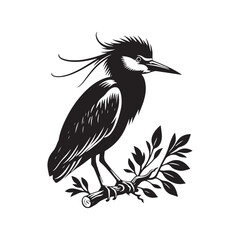 Black-crowned night heron Silhouette - Vector of Black-crowned night heron - Minimal Black-crowned night heron Illustration.