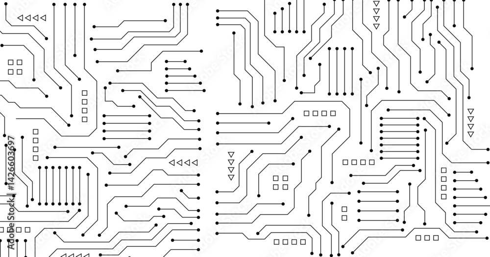 Poster futuristic network circuit with connection path lines network in blue background banner template