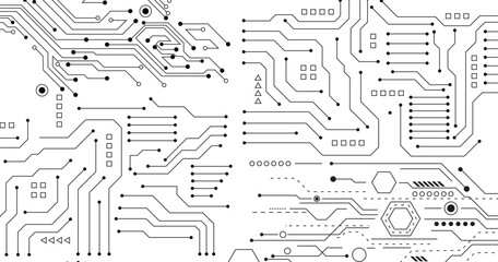 futuristic network circuit with connection path lines network in blue background banner template