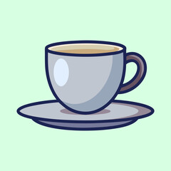 Stylized illustration of a coffee cup on a saucer with light background