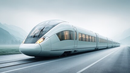 Naklejka premium Digital art of a futuristic train racing through open scenic landscape