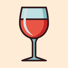 Stylized wine glass illustration featuring a deep red beverage against a light background