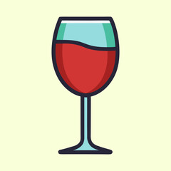 Stylized cartoon icon of a red wine glass, light cream background