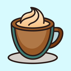 A Delicious Cup of Whipped Coffee Drink in a Brown Mug on a Saucer