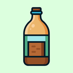 Brown Liquid in a Plastic Bottle with a Green and Light Blue Label Beverage Container