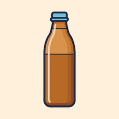 A Brown Glass Bottle of Liquid Beverage with a Light Blue Cap Illustration