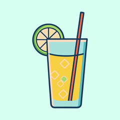 Refreshing Summer Citrus Drink with Ice Cubes and Straw