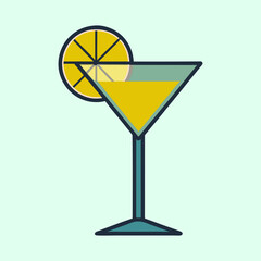 Refreshing Yellow Cocktail with Lemon Garnish in a Martini Glass A Vibrant Summer Drink Illustration