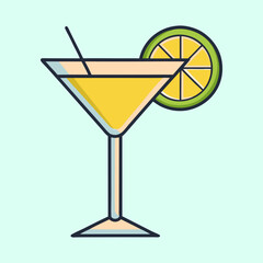 Refreshing Yellow Cocktail with Lime Garnish in Martini Glass A Summer Drink Illustration