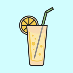 Refreshing Summer Lemonade Drink with Lemon Slice and Straw