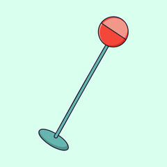 A Red and Pink Lollipop on a Long Teal Stick with a Flat Base