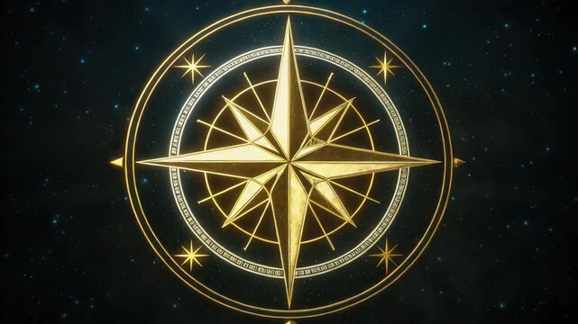 A vibrant compass rose adorned with constellations, perfect for navigation and celestial themes.
