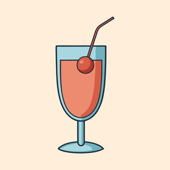 Refreshing Red Cocktail Drink with Cherry Garnish in a Stemmed Glass